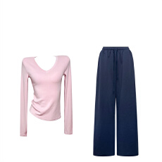 批发秋日ootd穿搭一整套<b class='q'>女</b>韩系v领套头长袖打底衫t恤抽绳<b class='q'>休闲裤</b>两件套