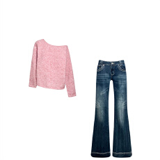 批发Leathercat毛衣秋<b class='q'>冬</b>女气质减龄甜美风斜肩短款韩系漂亮早秋小上衣