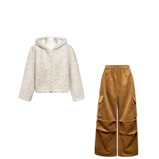 批发巨好看秋<b class='q'>冬</b>季穿搭一整套美式复古短款保暖毛毛外套显瘦宽松阔腿裤