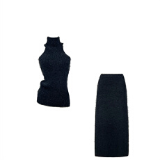 批发巨好看<b class='q'>冬</b>装一整套裙女气质御姐风高领无袖背心高腰半身裙礼服套装