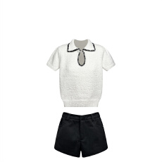 批发韩系小香风穿搭套装别致高级感针织衫上衣女秋<b class='q'>冬</b>百搭气质黑色短裤