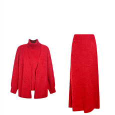 批发新年战袍红色修身挂脖背心上衣女秋<b class='q'>冬</b>季气质a字半身长裙两件套装