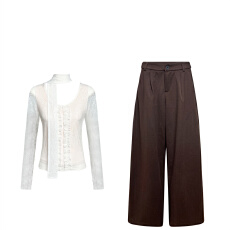 批发韩系设计感性感修身百搭短款上衣女秋<b class='q'>冬</b>新款休闲宽松阔腿裤两件套
