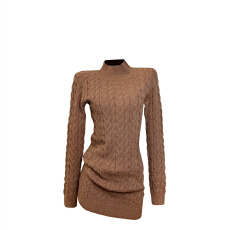 批发复古棕色露背长袖针织连衣裙女秋<b class='q'>冬</b>季性感辣妹修身内搭包臀短裙子