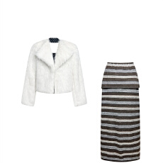 批发套装女2026新款<b class='q'>冬</b>装纯欲抹胸内搭毛茸茸宽松外套显瘦条纹半身裙
