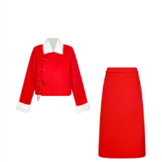 批发套装女2026新款<b class='q'>冬</b>装新中式国风翻领盘扣上衣高腰显瘦直筒半身裙