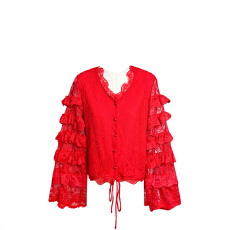 批发2026<b class='q'>冬</b>季轻奢减龄洋气独特巨好看的新年穿搭本命年红色蕾丝上衣女