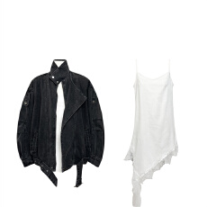 批发套装2026新款<b class='q'>冬</b>装慵懒风宽松牛仔夹克外套蕾丝不规则吊带连衣裙