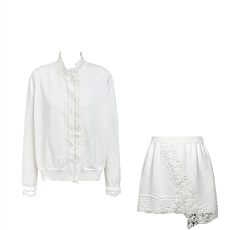 韩系穿搭套装女秋冬季小香风气质白色蕾丝针织开衫毛衣半身短裙子