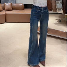 实拍实价高腰直筒微喇牛仔裤