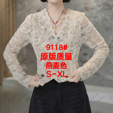 批发实拍实价纯色V领蕾丝质上衣