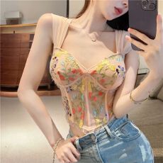 批发蕾丝刺绣鱼骨吊带背心女外穿夏季纯欲甜辣妹性感抹胸上衣泰式小众