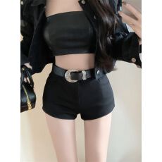批发黑色腰带包臀短裤女2025春<b class='q'>夏</b>新款百搭高腰热裤修身显瘦<b class='q'>打底裤</b>靴裤