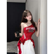 批发<b class='q'>欧美</b>棒球风吊带背心荷叶<b class='q'>边</b>不规则个性甜酷辣妹上衣<b class='q'>女</b>夏季轻薄<b class='q'>t</b><b class='q'>恤</b>