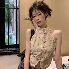 批发不规则流苏挂脖小<b class='q'>吊带</b>背心女夏季辣妹设计感小众外穿无袖短款上衣