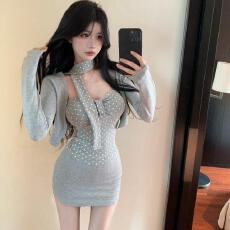 批发纯欲风<b class='q'>罩衫</b>T恤方领上衣设计感波点抹胸背心女装秋季半身裙三件套