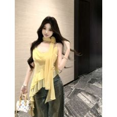 批发黄色荷叶边不规则下摆小吊带女2025<b class='q'>夏季</b>设计感辣妹百搭无袖小上衣