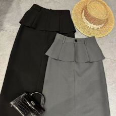 批发西装开叉假两件黑色半身裙<b class='q'>夏季</b>小众设计感显瘦百搭高腰中长裙穿搭