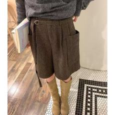 批发韩系毛呢工装西装短裤女2025秋冬新款高腰百搭阔腿直筒五分裤