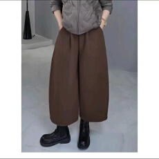 批发秋冬季韩版百搭毛呢高腰阔腿裤九分裤显瘦女裤口袋西装裤