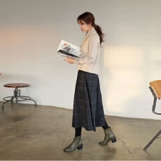 批发2025秋冬新款格子呢子阔腿裤<b class='q'>女</b>宽松松紧腰毛呢裤子显瘦羊毛<b class='q'>裙裤</b>