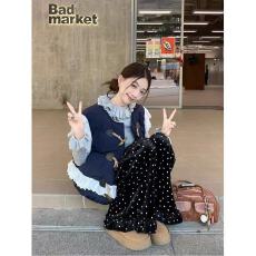 批发<b class='q'>韩国</b>chic秋冬<b class='q'>蕾丝</b>花边拼接牛角单排扣羽绒马甲女小众百搭甜酷棉服