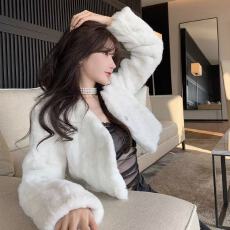 批发欧洲站小个子白色毛毛外套女冬高级感短款v领名媛仿兔毛环保皮草
