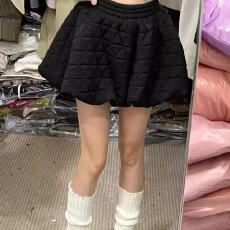 批发胖mm大码韩国东大门秋冬松紧高腰菱格夹棉蓬蓬半身裙女A字短裤裙