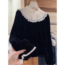 批发黑色立领<b class='q'>长袖</b><b class='q'>衬衫</b>女2025秋冬新款高级感温柔法式洋气显瘦大码上衣