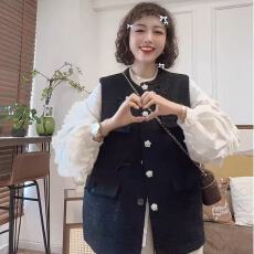 批发韩国东大门早<b class='q'>秋</b>新款设计感精致花花扣蝴蝶结装饰小香风马甲外搭女