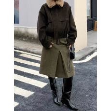 翰代维时尚小众人字纹毛呢半身裙女冬季新款高腰显瘦中长裙