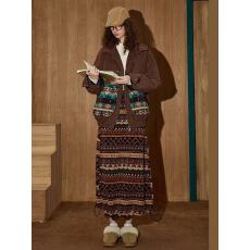 批发复古秋冬费尔岛摇粒绒绒松紧腰下摆抽绳<b class='q'>花苞</b>灯笼<b class='q'>裙</b>保暖长半身<b class='q'>裙</b>子