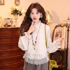 批发2025<b class='q'>新款</b>蕾丝加绒打底衫女秋冬设计感超好看保暖叠穿内搭