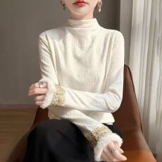 批发新中式内搭<b class='q'>长袖</b>半高领<b class='q'>衬衫女</b>2025秋季加绒加厚国风打底衫洋气上衣