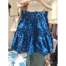 批发300斤加大码韩国东大门<b class='q'>夏</b>季新款蓝色波点减龄松紧腰A字半身裙短裙