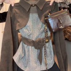 批发法式优雅<b class='q'>气质</b>时髦高级两件POLO领长袖<b class='q'>衬衫</b>女2025秋季新款修身上衣