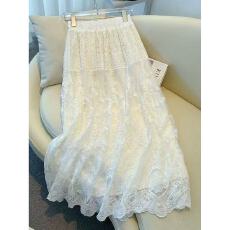 批发胖MM特大码300斤法式蕾丝白色<b class='q'>半身</b>裙女设计感a字裙气质网纱中长裙