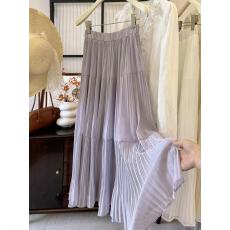 批发白色<b class='q'>雪纺</b>半身裙女夏季2026新款高腰显瘦a字仙女压褶蛋糕裙长款