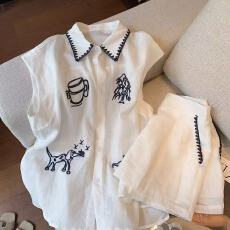 批发法式高级感气质休闲<b class='q'>套装</b>女夏季宽松撞色Polo领无袖衬衫短裤两件套