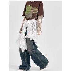 批发美式复古白色蕾丝<b class='q'>不规则</b>下摆屁帘女一片式绑带百搭叠穿