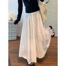 批发胖mm大码白色半身裙2026春夏新款A字<b class='q'>大摆裙</b>中长蕾丝花边蓬蓬伞裙