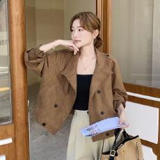 批发美式复古麂皮绒<b class='q'>风衣</b>外套女欧货2026秋季新款时尚休闲宽松夹克上衣