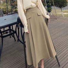 批发纯色百褶<b class='q'>半身</b>裙女2026秋季新款韩版高腰设计感小众中长款a字裙子