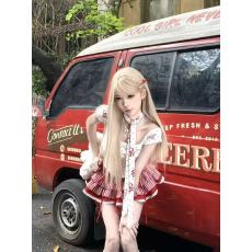 批发夏季新款辣妹甜美少女感蝴蝶结波点吊带上衣格纹蕾丝半身裙女套装