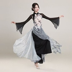 批发新款古典舞蹈服摆裙印花身韵飘逸纱衣女中国舞练功服演出服装套装