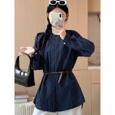 批发2025秋装新款韩系条纹长袖衬衫<b class='q'>大码</b><b class='q'>女装</b>别致独特小衫上衣女优质版
