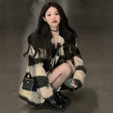 批发宽松显瘦呢子大衣格纹<b class='q'>西装</b>毛呢外套2025秋冬季高级格子西服大衣