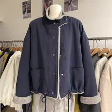 批发韩版2025秋新款时尚设计感立领单排扣宽松<b class='q'>百搭</b>羊羔毛夹克短外套女