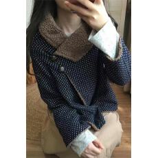 批发韩系秋冬新款外套女小个子气质复古波点<b class='q'>百搭</b>显瘦藏青色羊羔毛外套