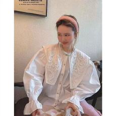 批发韩国东大门娃娃领<b class='q'>衬衫女</b>2023春设计感小众内搭长袖衬